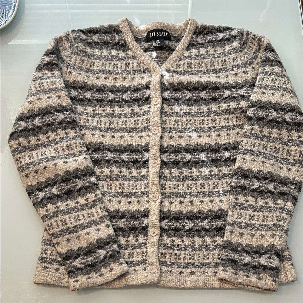 Vintage Hong Kong  111 State Women's neutral  tones Patterned wool Cardigan